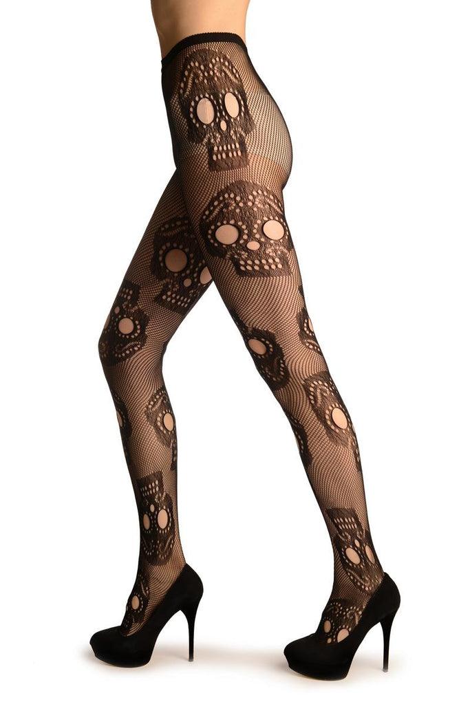 Liss Kiss Black Fishnet With Mexican Skulls (Halloween) - Tights