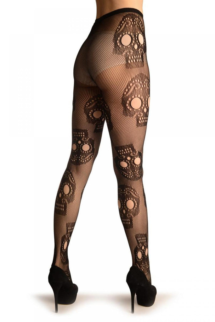 Liss Kiss Black Fishnet With Mexican Skulls (Halloween) - Tights