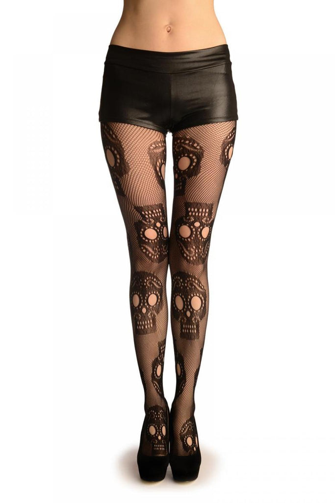 liss kiss Black Fishnet With Mexican Skulls (Halloween) - Tights