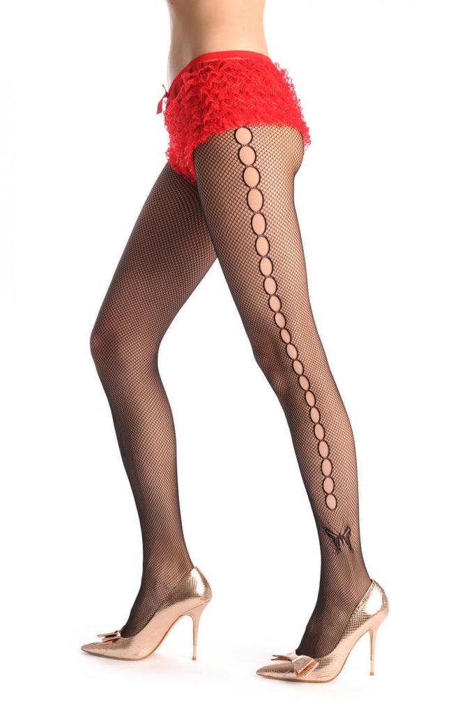 liss kiss Black Fishnet With Side Seam With Holes & Little Butterfly - Tights