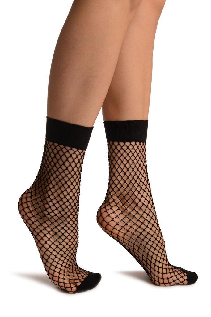 liss kiss Black Fishnet With Wide Top & Opaque Toe Ankle High Socks - Socks