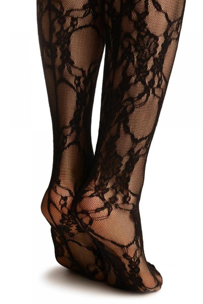 Liss Kiss Black Floral Lack With Silicon Garter - Hold Ups