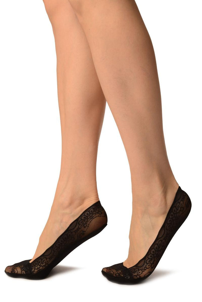 Liss Kiss Black Floral Micro Mesh With Silicon Grip & Cotton Sole Footsies - Footsies Socks