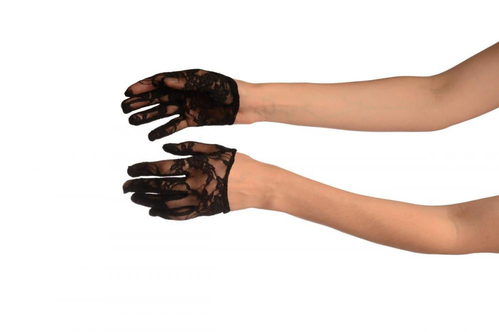 Liss Kiss Black Floral Stretchy Lace Short Gloves - Gloves