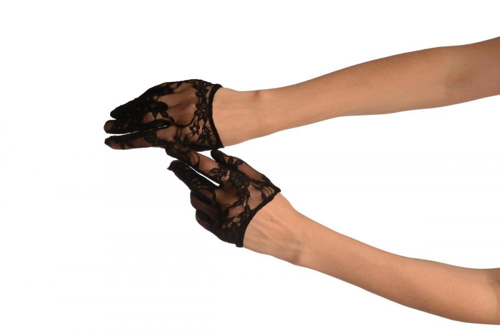 Liss Kiss Black Floral Stretchy Lace Short Gloves - Gloves