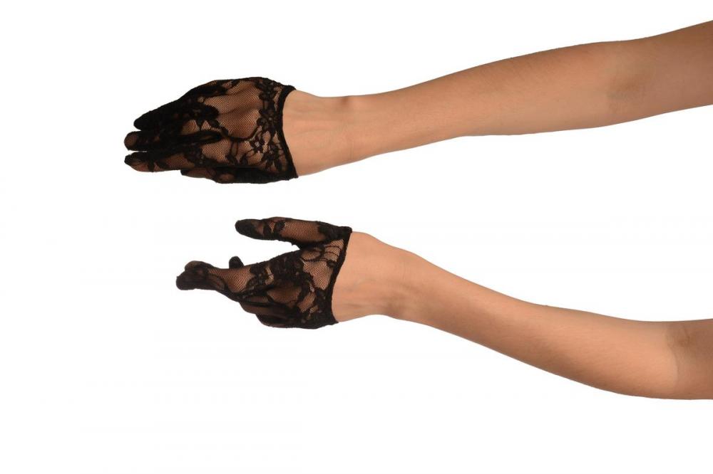 liss kiss Black Floral Stretchy Lace Short Gloves - Gloves