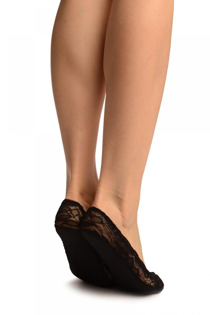 Liss Kiss Black Flower Petals Lace With Silicon Grip & Cotton Sole Footsies - Footsies Socks