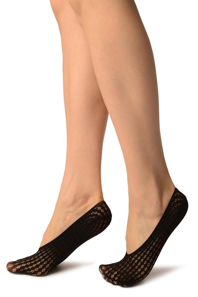 Liss Kiss Black Four Petals Stripes Lace Footies - Footsies Socks