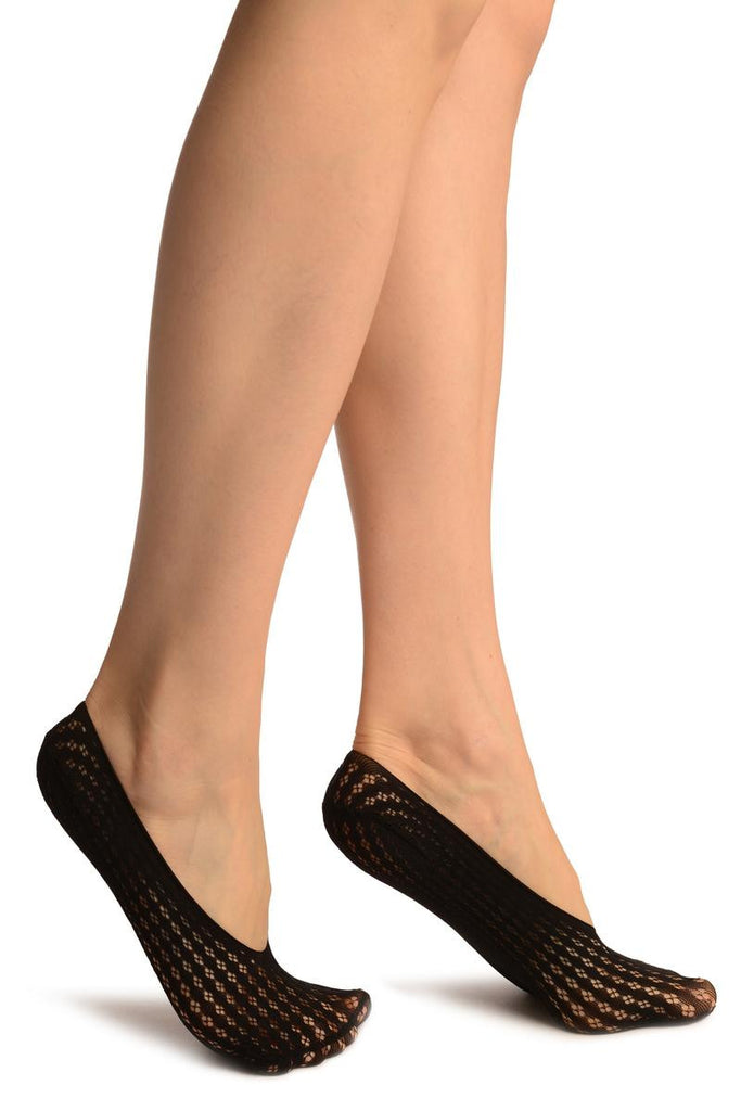 Liss Kiss Black Four Petals Stripes Lace Footies - Footsies Socks