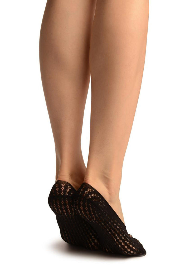 Liss Kiss Black Four Petals Stripes Lace Footies - Footsies Socks