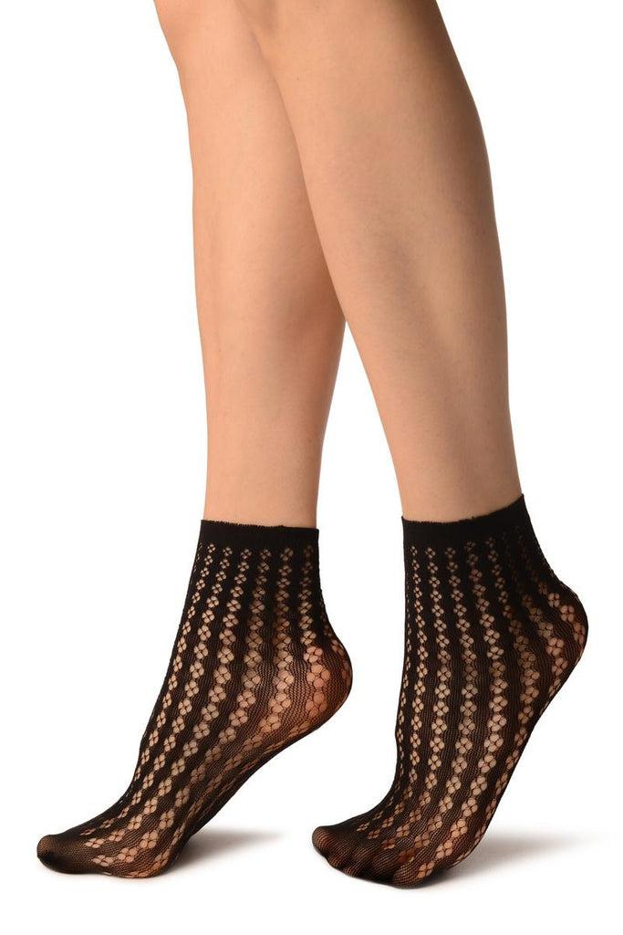 Liss Kiss Black Four Petals Stripes Lace Socks Ankle High - Socks