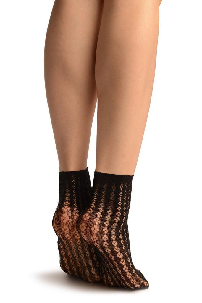 Liss Kiss Black Four Petals Stripes Lace Socks Ankle High - Socks