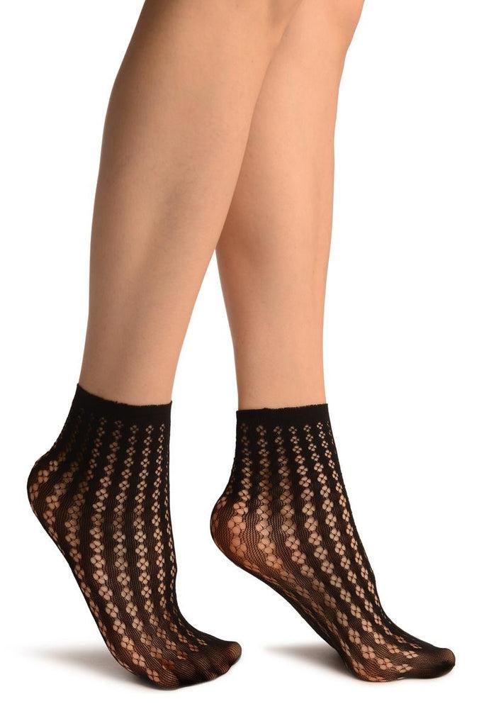 liss kiss Black Four Petals Stripes Lace Socks Ankle High - Socks