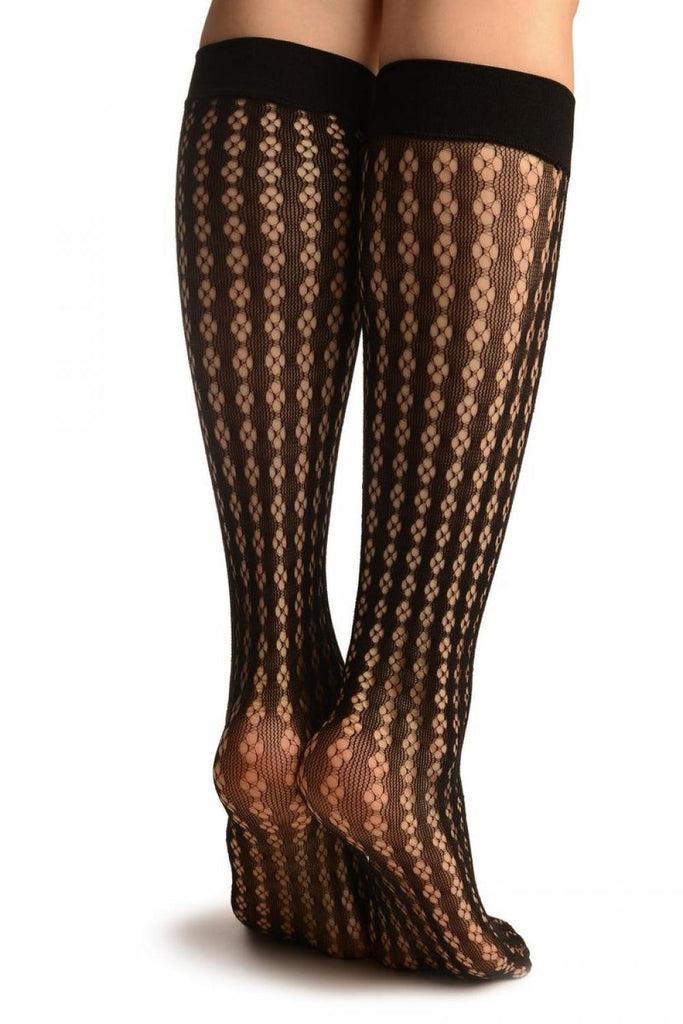 Liss Kiss Black Four Petals Stripes Lace Socks Knee High - Socks