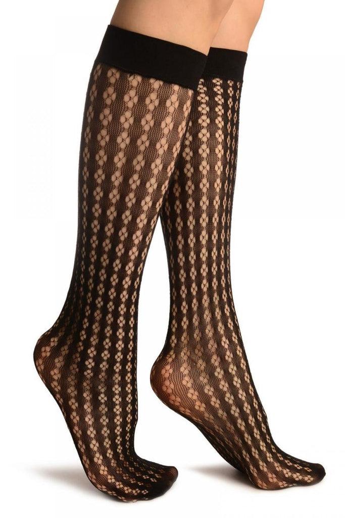 liss kiss Black Four Petals Stripes Lace Socks Knee High - Socks