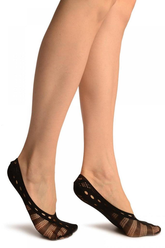 Liss Kiss Black French Lace Mix Lace Footies - Footsies Socks