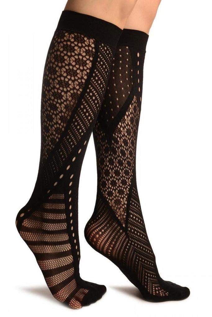 liss kiss Black French Lace Mix Lace Socks Knee High - Socks
