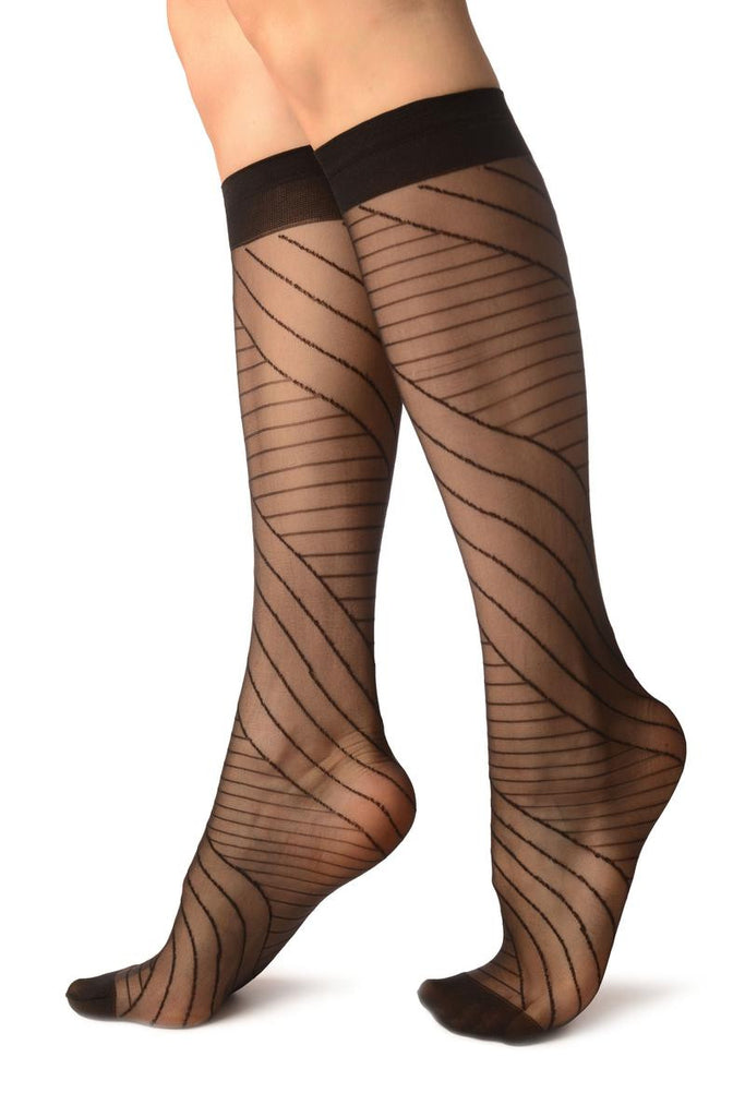 Liss Kiss Black Geometric Panels Socks Knee High - Socks