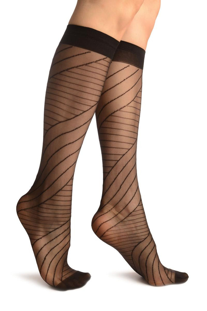 liss kiss Black Geometric Panels Socks Knee High - Socks