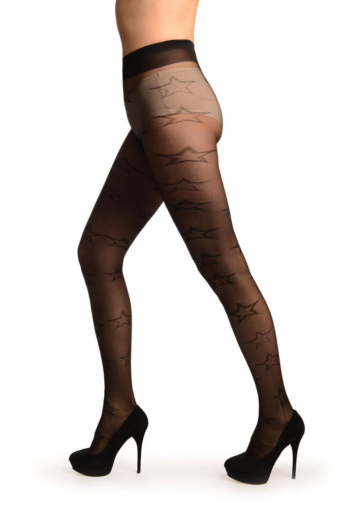 Liss Kiss Black Gingham Mesh With Woven Stars Tights - Tights