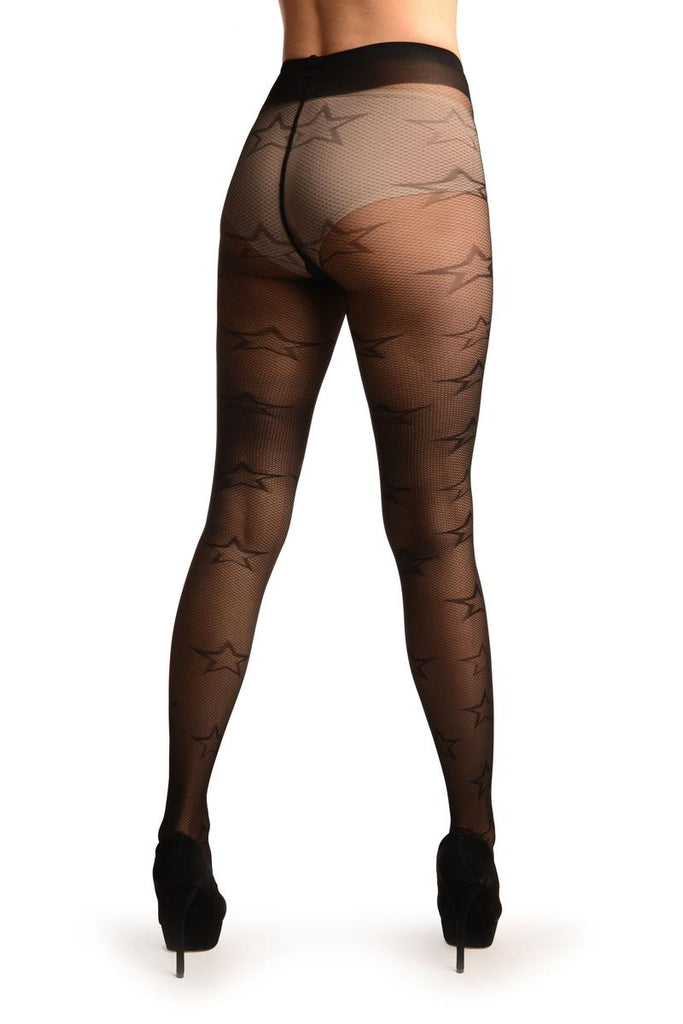 Liss Kiss Black Gingham Mesh With Woven Stars Tights - Tights