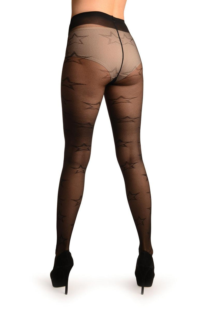Liss Kiss Black Gingham Mesh With Woven Stars Tights - Tights