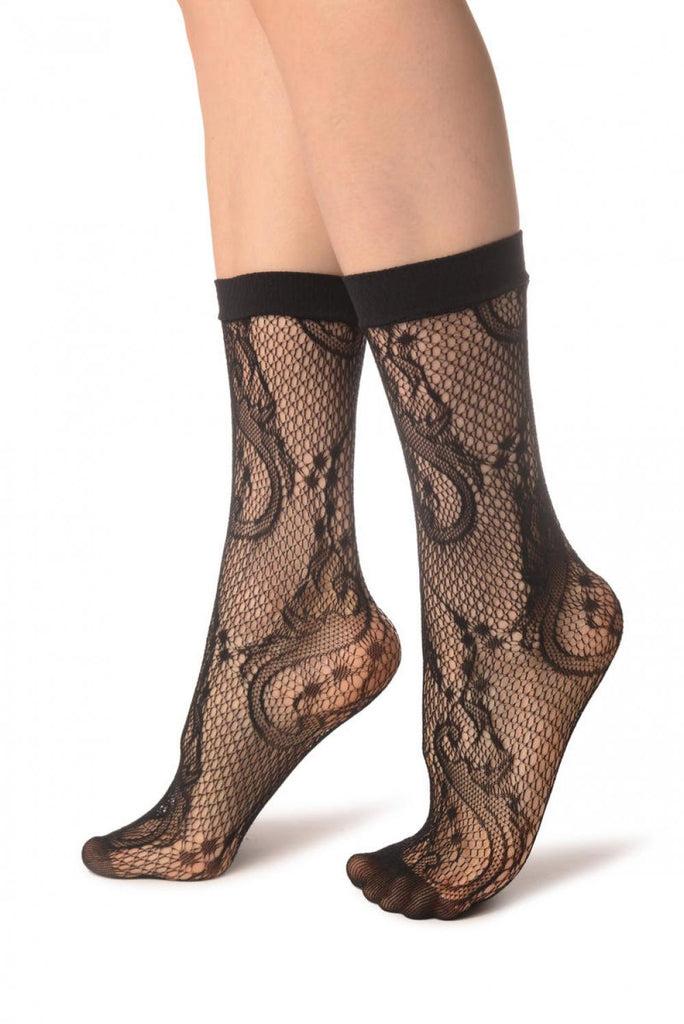 Liss Kiss Black Gladiolus Flowers Ankle High Socks - Socks