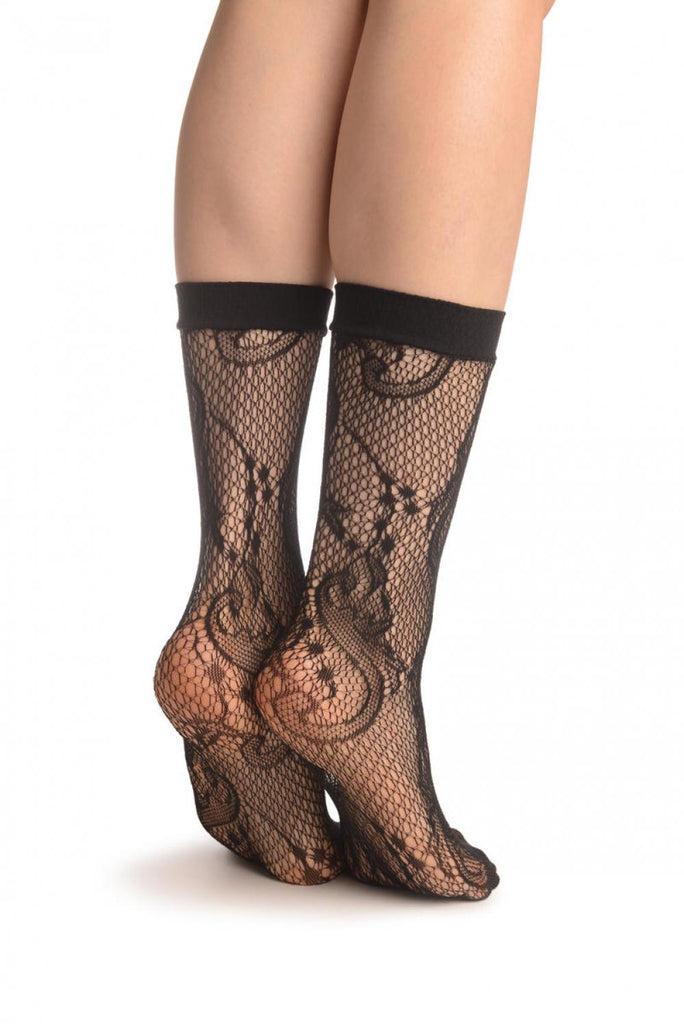 Liss Kiss Black Gladiolus Flowers Ankle High Socks - Socks