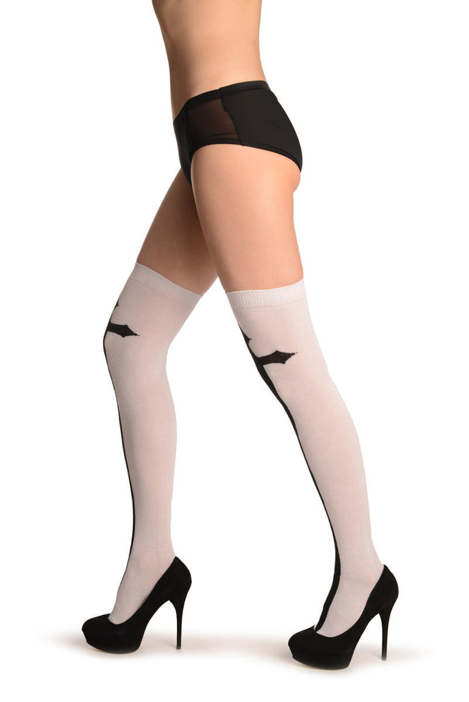 Liss Kiss Black Gothic Cross On White - Over The Knee Socks
