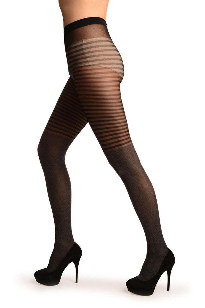 Liss Kiss Black & Grey Melange & Striper Top Tights - Tights