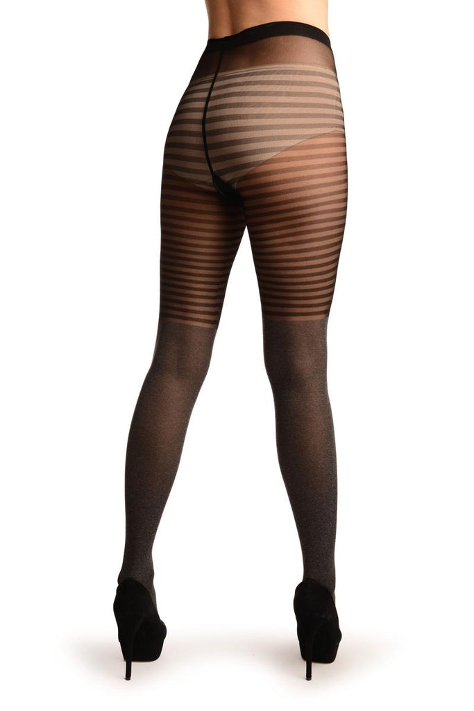 Liss Kiss Black & Grey Melange & Striper Top Tights - Tights