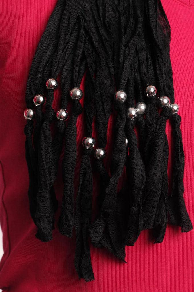 Liss Kiss Black Jewellery Scarf With Cross Pendant & Beads - Scarf