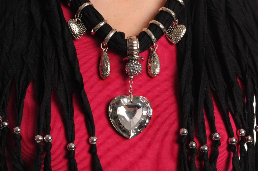 Liss Kiss Black Jewellery Scarf With Crystal Heart & Beads - Scarf