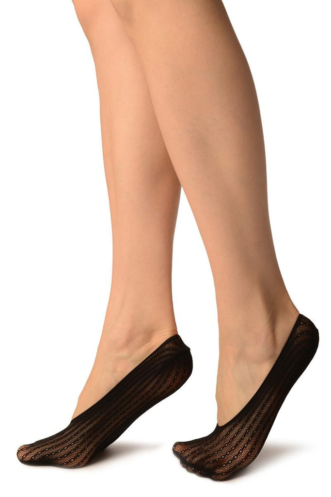 Liss Kiss Black Keyholes Stripes Lace Footies - Footsies Socks