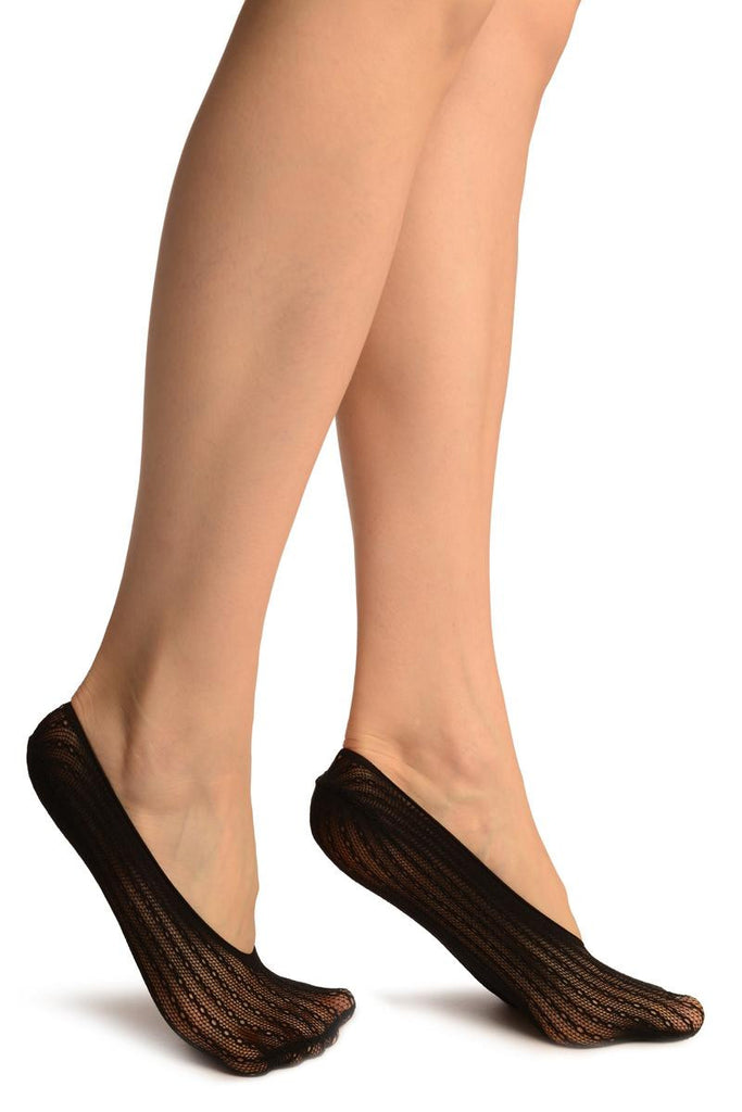Liss Kiss Black Keyholes Stripes Lace Footies - Footsies Socks