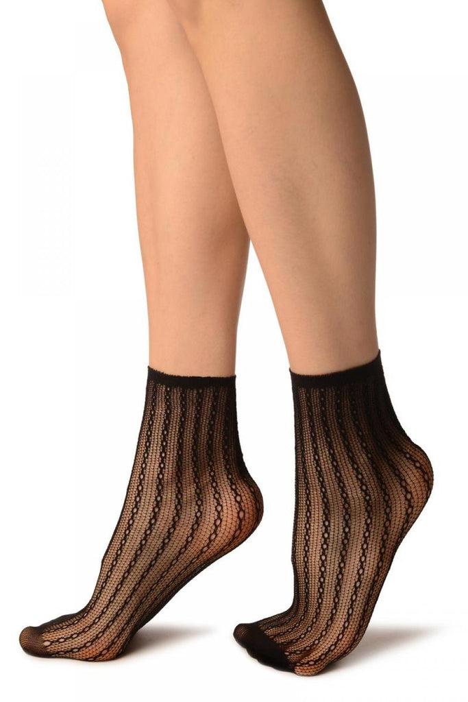 Liss Kiss Black Keyholes Stripes Lace Socks Ankle High - Socks