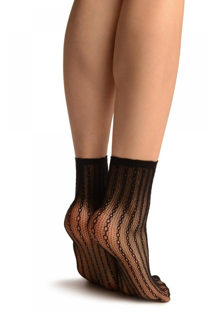 Liss Kiss Black Keyholes Stripes Lace Socks Ankle High - Socks