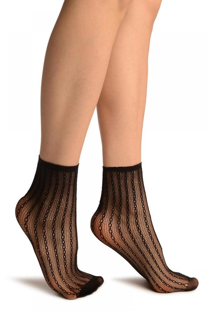 liss kiss Black Keyholes Stripes Lace Socks Ankle High - Socks