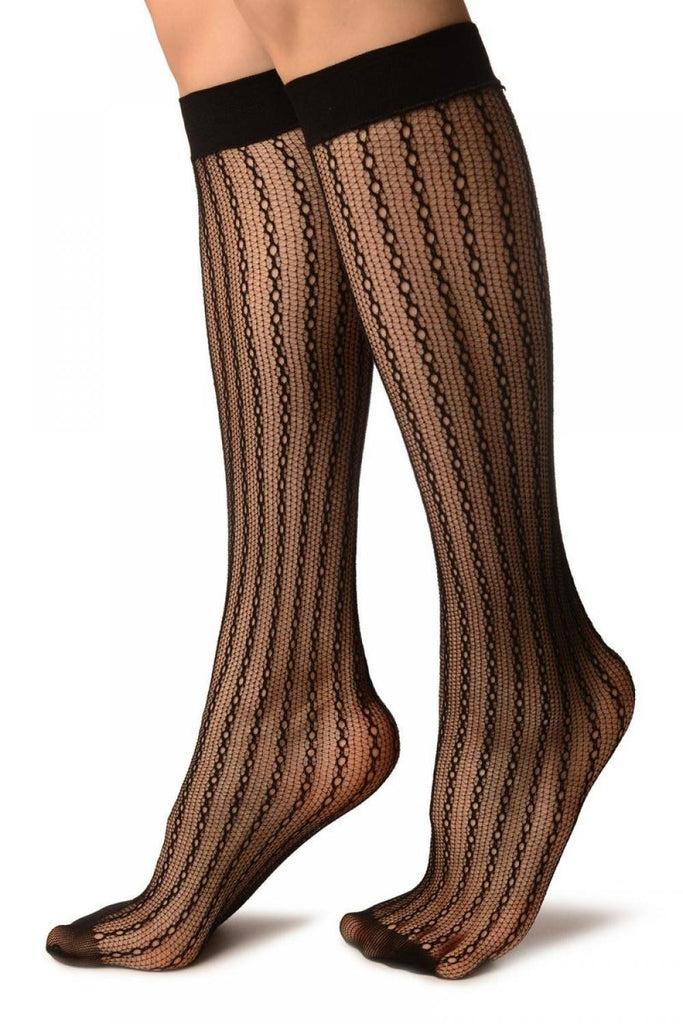 Liss Kiss Black Keyholes Stripes Lace Socks Knee High - Socks