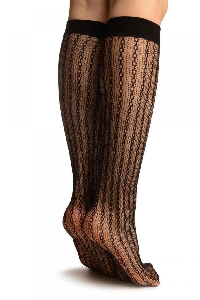 Liss Kiss Black Keyholes Stripes Lace Socks Knee High - Socks
