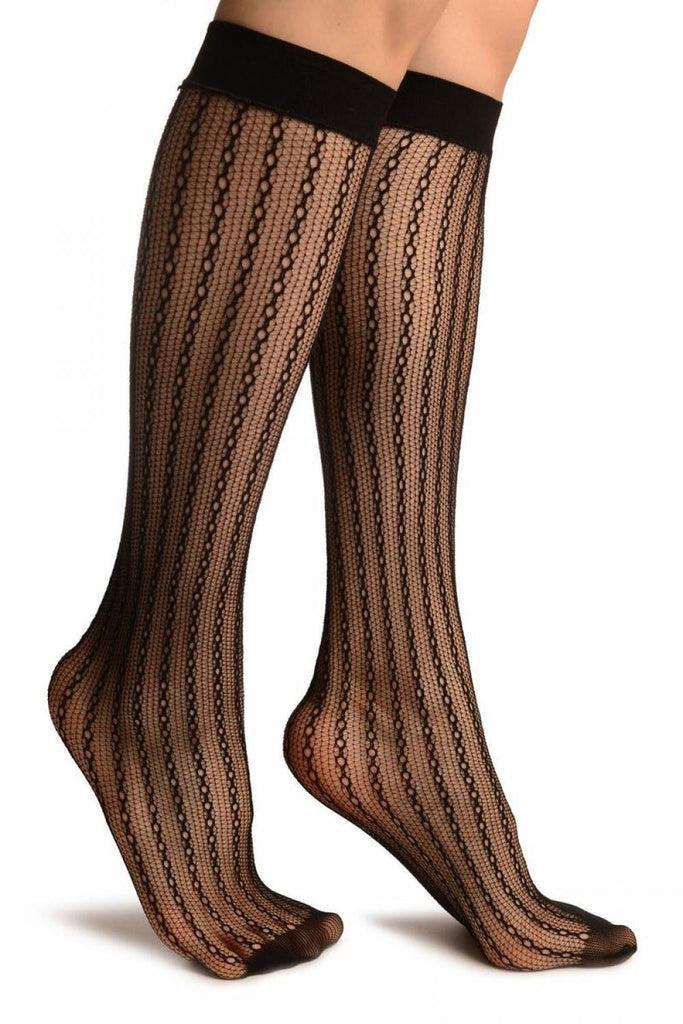 liss kiss Black Keyholes Stripes Lace Socks Knee High - Socks