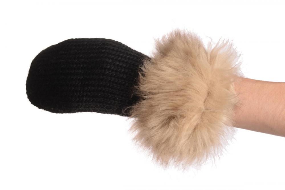 Liss Kiss Black Knitted With Faux Fur Mittens - Mittens