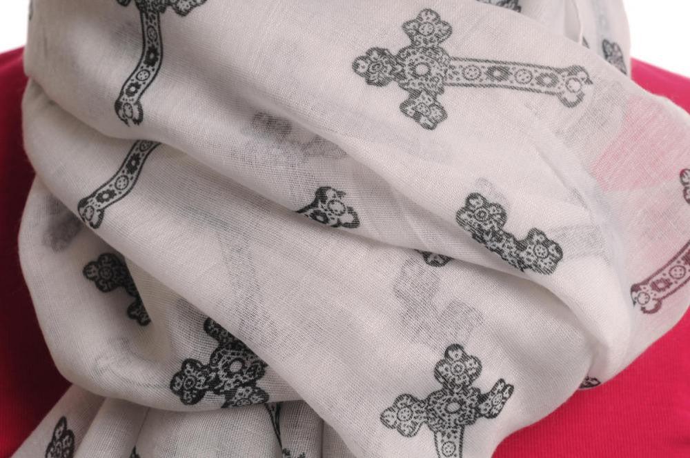 Liss Kiss Black Lace Crosses On White Unisex Scarf & Beach Sarong - Scarf