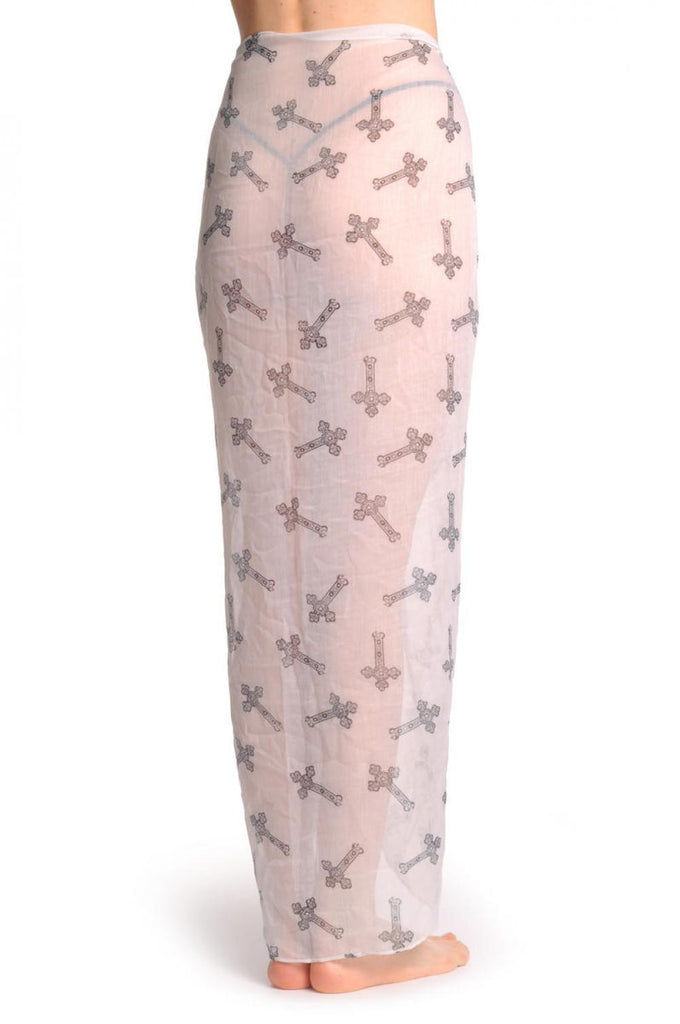 Liss Kiss Black Lace Crosses On White Unisex Scarf & Beach Sarong - Scarf