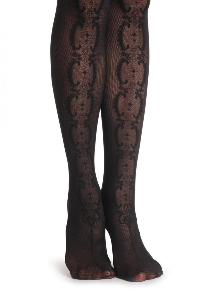 Liss Kiss Black Lace Faux Vintage Stockings & Transparent Top 20 Den - Tights