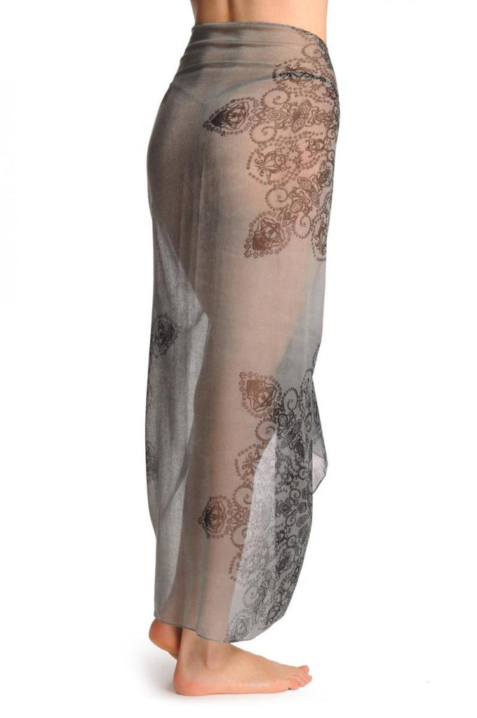 Liss Kiss Black Lace Flower On Grey Unisex Scarf & Beach Sarong - Scarf