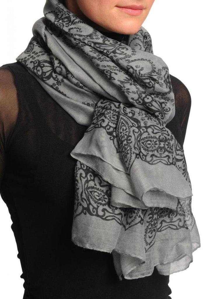 Liss Kiss Black Lace Flower On Grey Unisex Scarf & Beach Sarong - Scarf