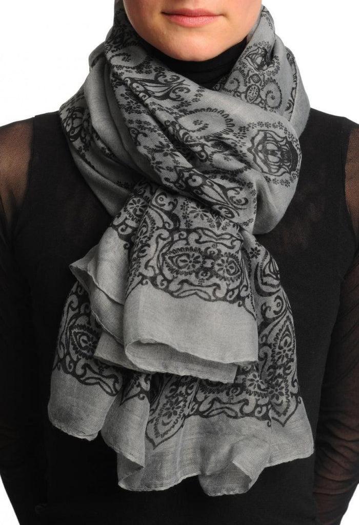liss kiss Black Lace Flower On Grey Unisex Scarf & Beach Sarong - Scarf