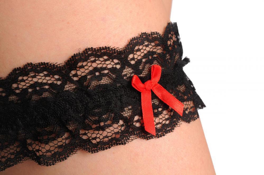 Liss Kiss Black Lace Garter With Red Satin Bow - Garter