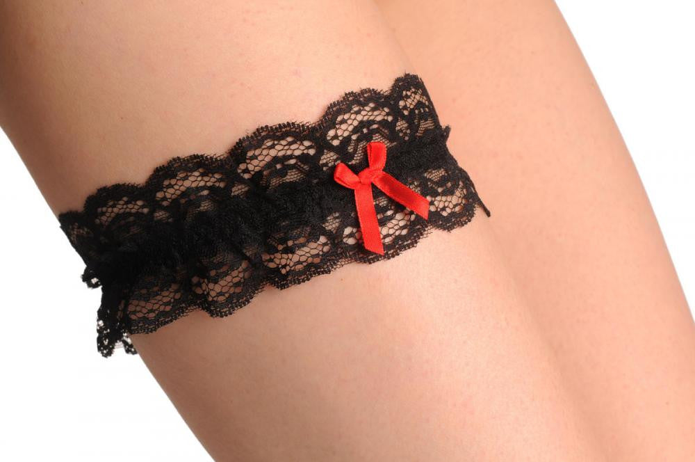Liss Kiss Black Lace Garter With Red Satin Bow - Garter